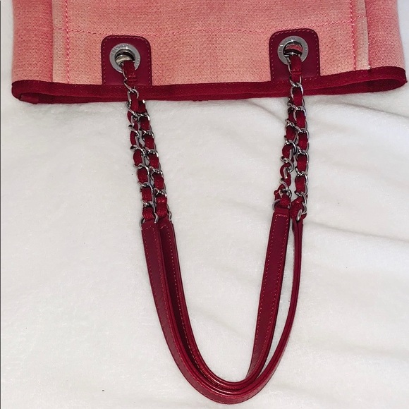 Auth CHANEL Deauville Canvas Chain Lambskin Tote - Picture 8 of 12